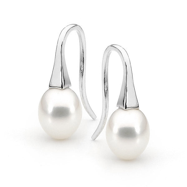 White Gold Small White Pearl Short Drop Earrings
